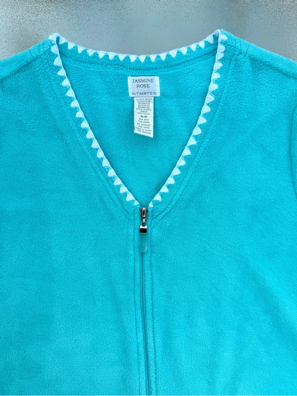Jasmine Rose Turquoise Velour Short-Sleeve Housecoat Robe Beach Cover-Up, Medium - Picture 3 of 7
